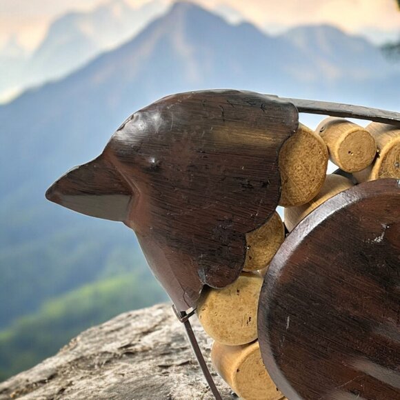 Handmade Metal W/Wood Circles Body Bird One of A kind Rebar legs Brown painted - Picture 2 of 9